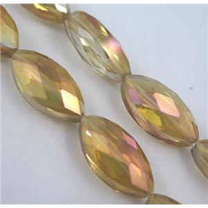 Chinese crystal glass bead, faceted oval, approx 12x25mm, 15pcs per st